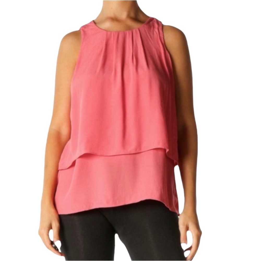 J. Crew High Neck Layered Flounce Pleated Top Coral 6 Office Casual Business